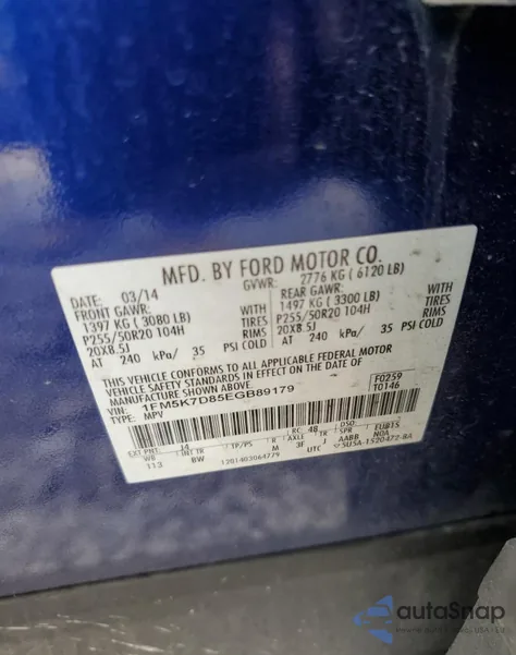 2014 Ford Explorer Xlt from USA, damaged, VIN 1FM5K7D85EGB89179